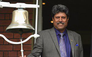 Former India player Kapil Dev rings the '5 minute bell'  at Lord's Cricket Ground in London, (Photo by Stu Forster/Getty Images)