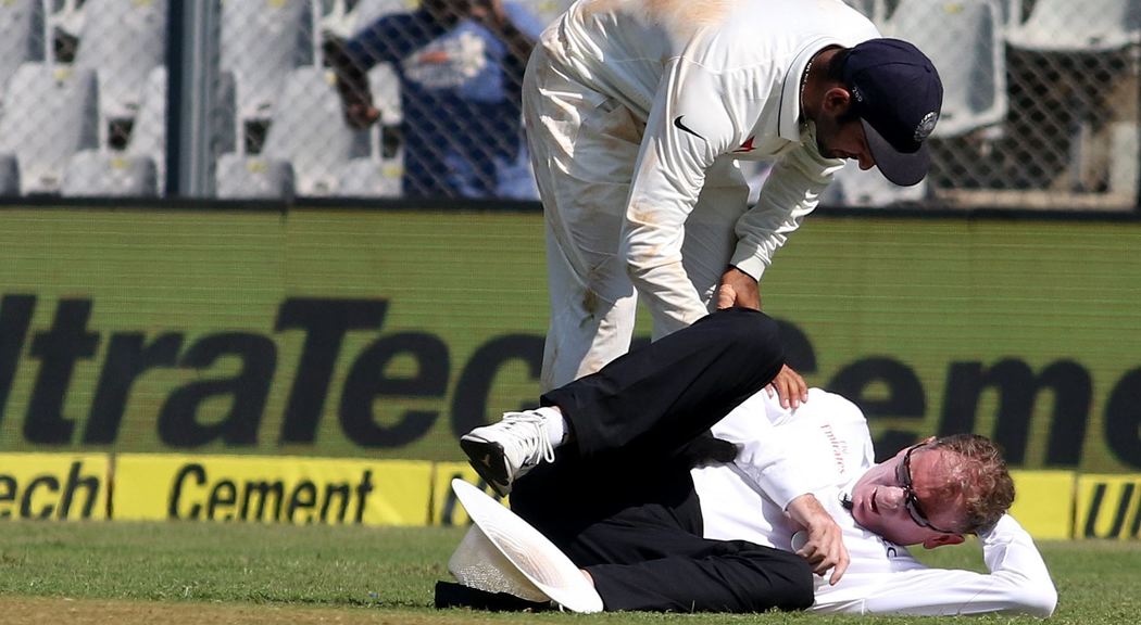 Umpire hospitalised after blow to head in India – England Test